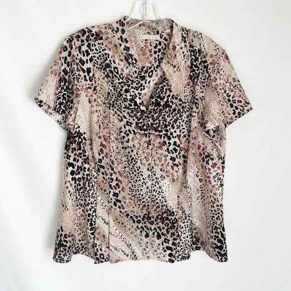 🟢Dana Buchman Animal Print Blouse Size L - Picture 1 of 7